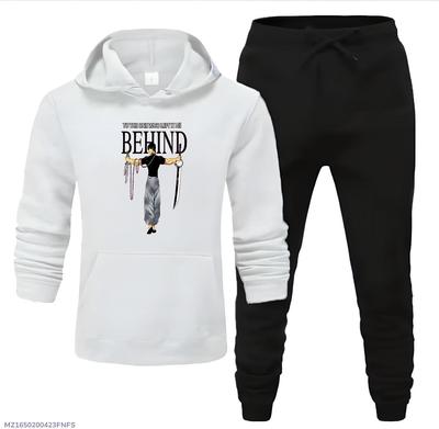 2 Pcs Women's Stitched Fleece Printed Hoodie Tracksuit