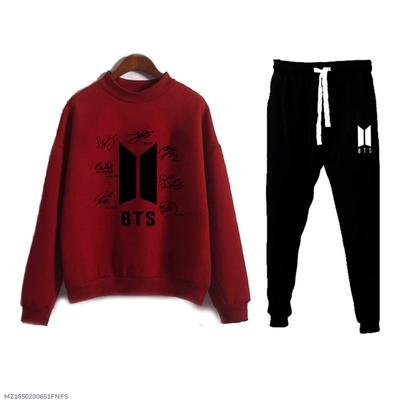 2 Pcs Women's Stitched Fleece Printed Sweatshirt Tracksuit