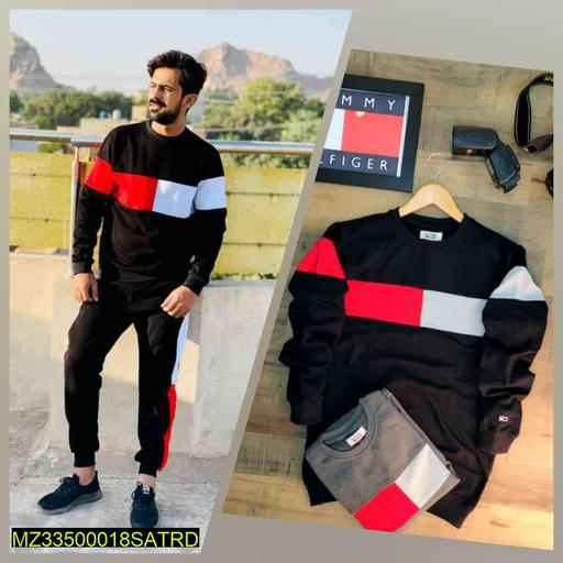 Men Stripe Track Suit Black Red White Slim Fit